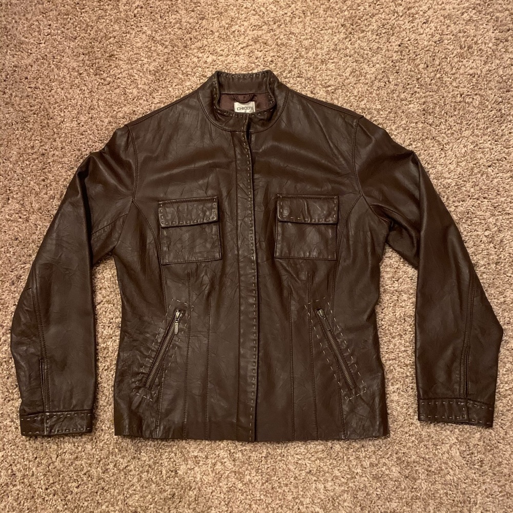 Chicos brown leather jacket size M